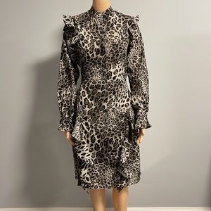 Walter Baker leopard print ruffle cocktail dress